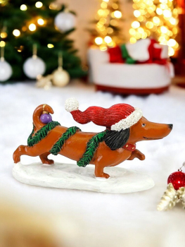 Dackel mit Weihnachtsgirlande